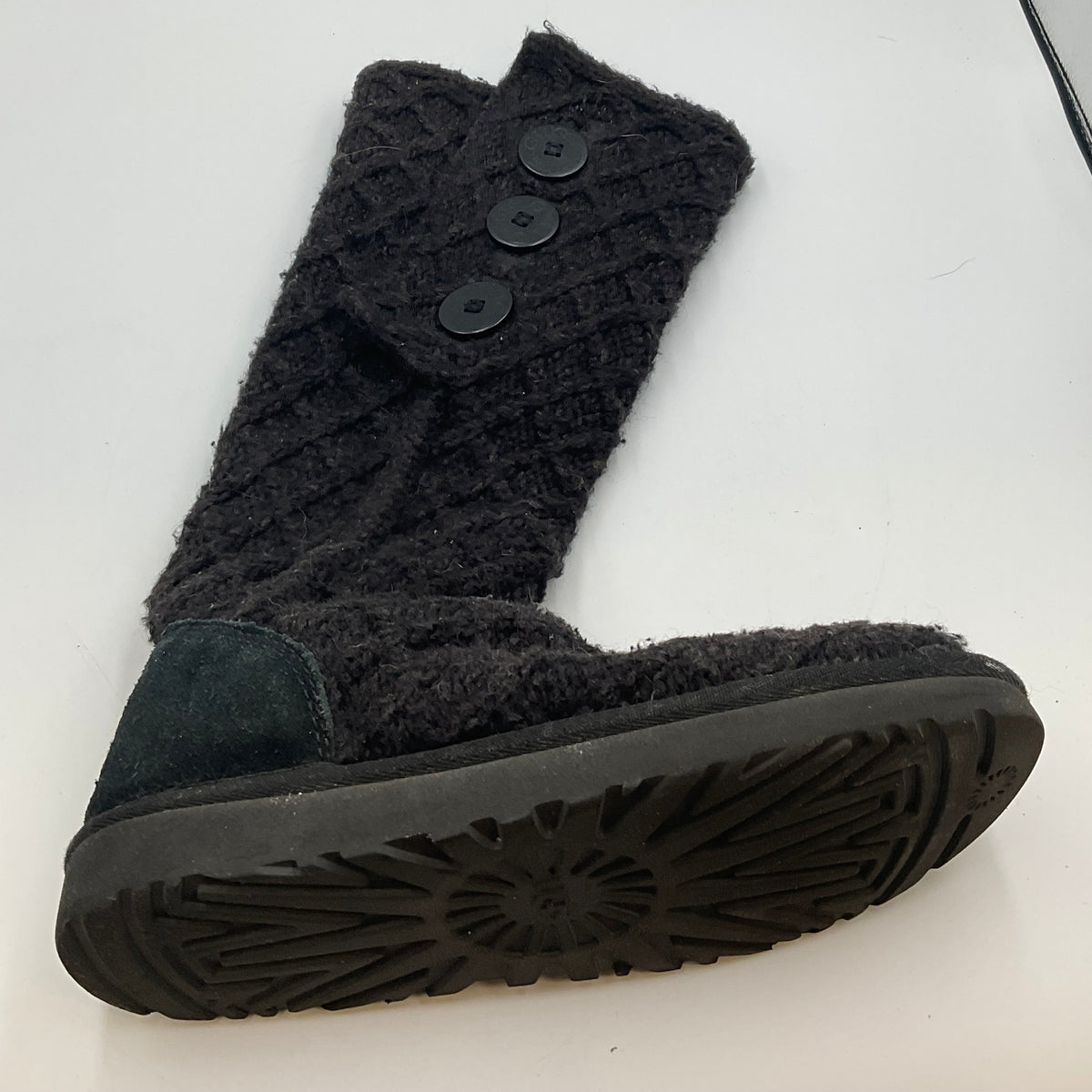 UGG Australia Classic Cardy Black Cable Knit 3 Button Boots Womens Size 8