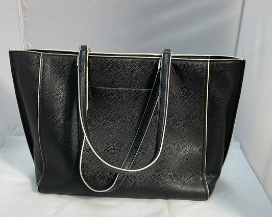 Cole Haan Black Leather Satchel Handbag White Trim Excellent Condition