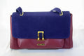 IMAN Global Chic Luxurious Suede and Leather Blue Red Handbag New with Tags