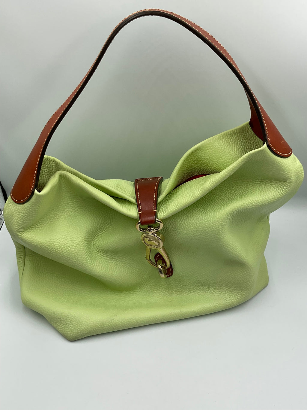 Dooney & Bourke Pebble Grain Logo Lock Shoulder Bag Lime Green with Pouch