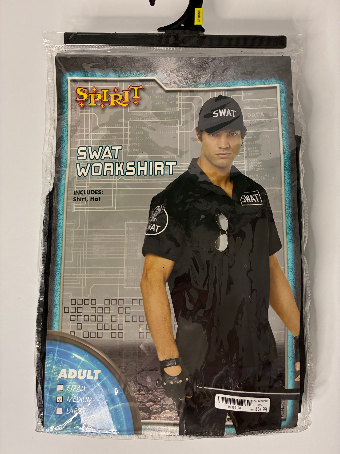 Spirit Halloween Men's SWAT Workshirt and Hat Costume Kit Size Adult Medium Brand New