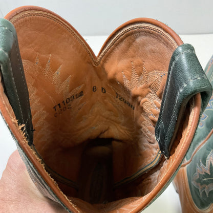 Lucchese 2000 Cowboy Western Boots Size 8D Green and Brown Leather