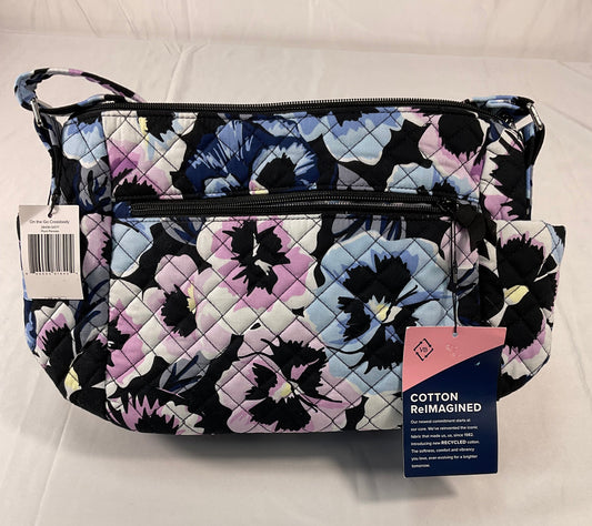 Vera Bradley Plum Pansies On the Go Crossbody Cotton Purse New with Tags 18in Strap