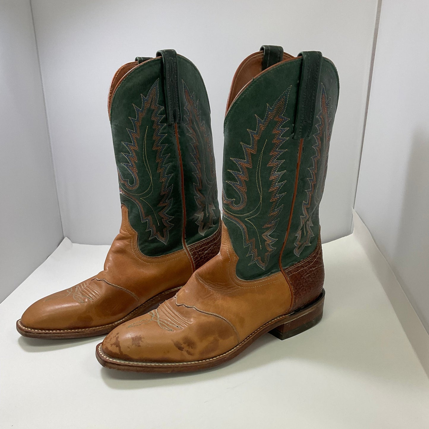 Lucchese 2000 Cowboy Western Boots Size 8D Green and Brown Leather