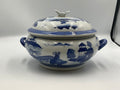 Blue and White Porcelain Lidded Soup Tureen Butterfly Handle Chinoiserie