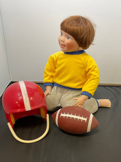 Danbury Mint, Exclusive Elke Hutchens Porcelain Bobby Football Player Doll 12" Kneeling Original Box