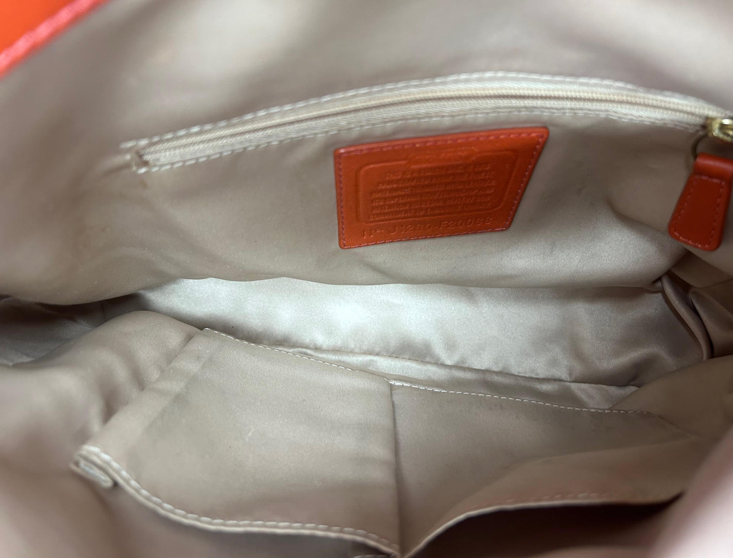 Coach Ashley Op Art Dotted Shoulder Bag Tan with Orange/Salmon Leather Accent