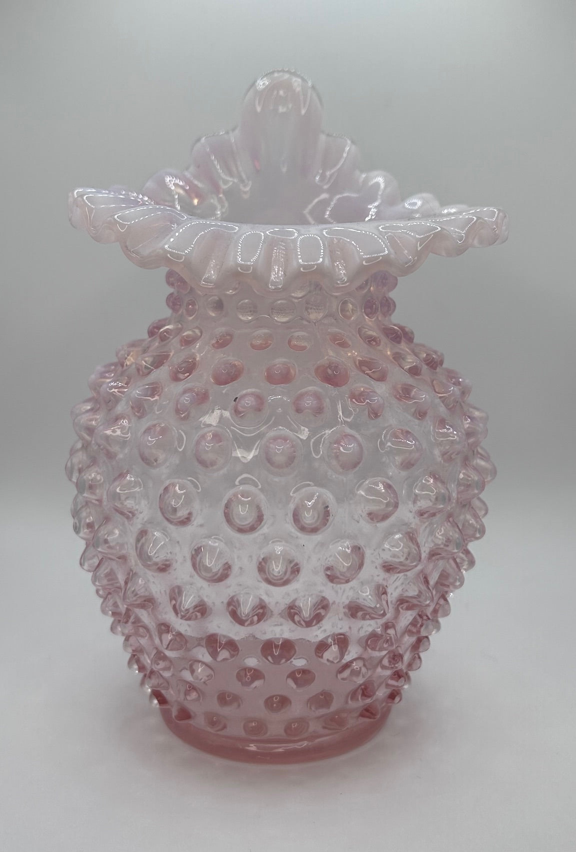 Vintage Fenton Jack in the Pulpit Hobnail Light Pink and White Translucent Glass Vase