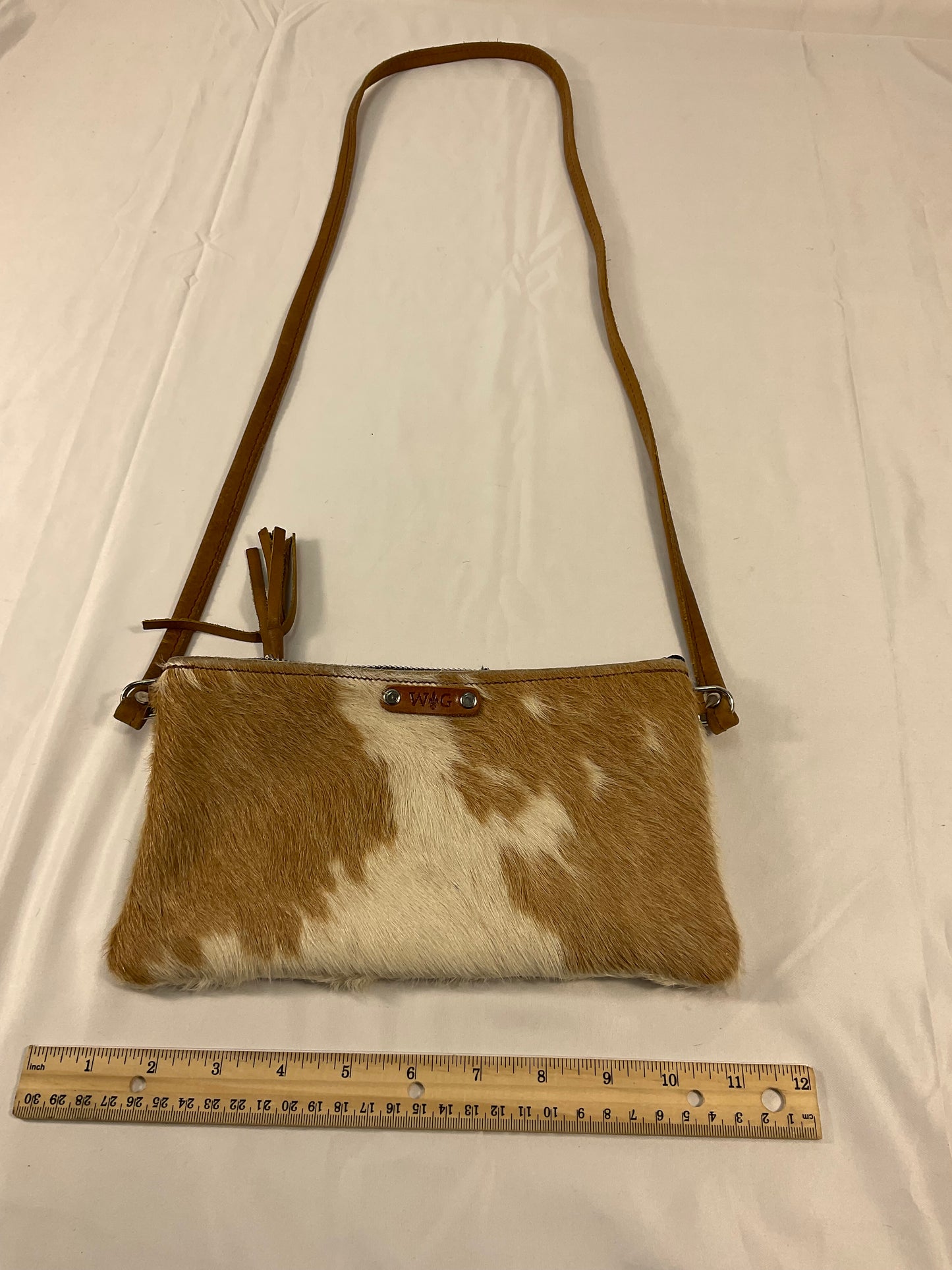 Wild Goose Cow Hide Crossbody Purse - Brown and white