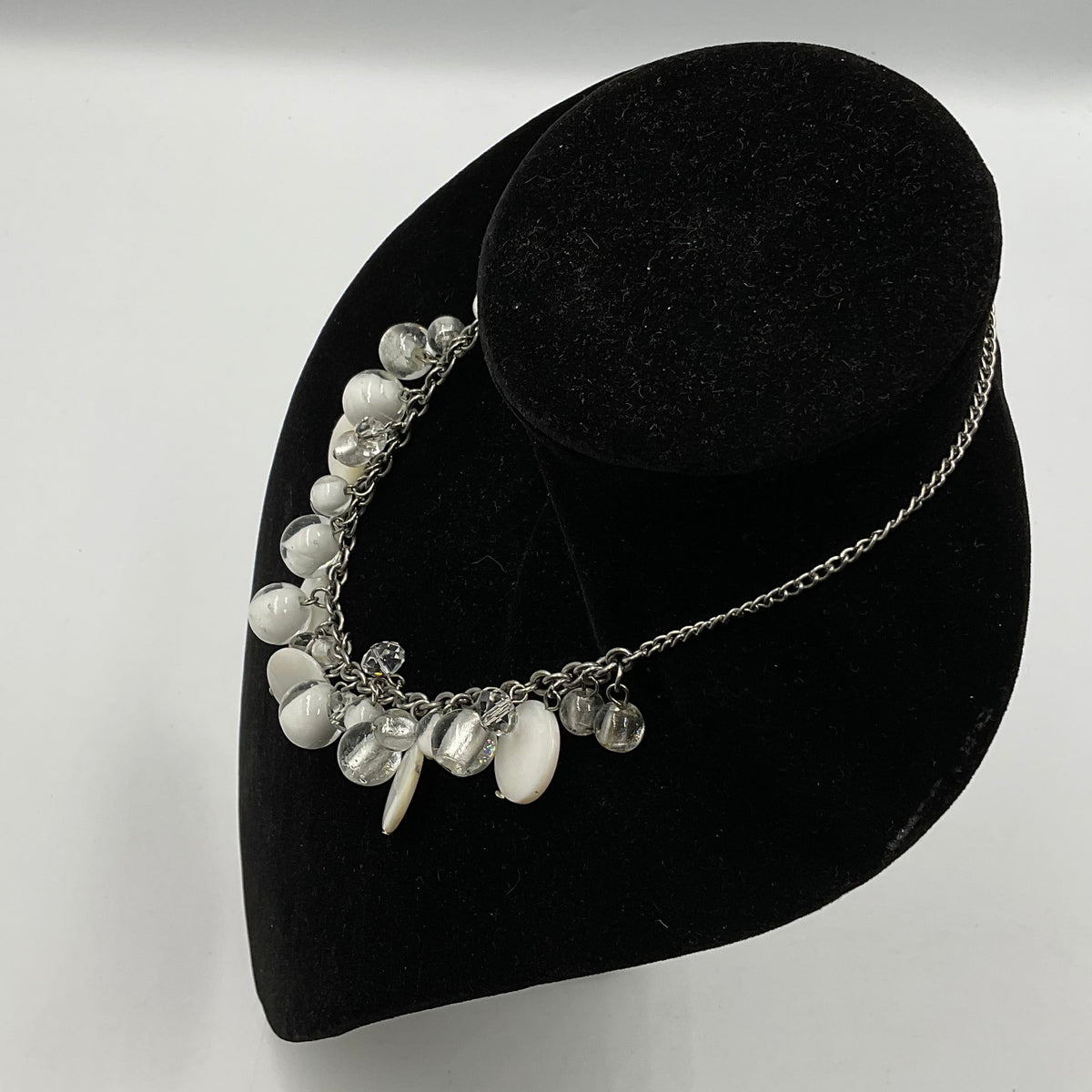 White Stone Beaded Chain Necklace