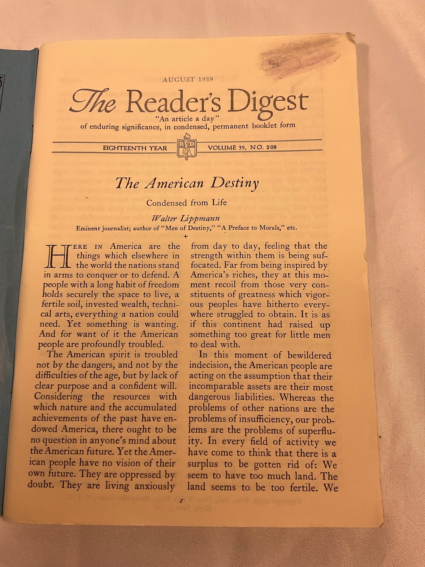 Readers Digest Vintage August 1939 Margaret Shea Gilbert Volume 35 #208