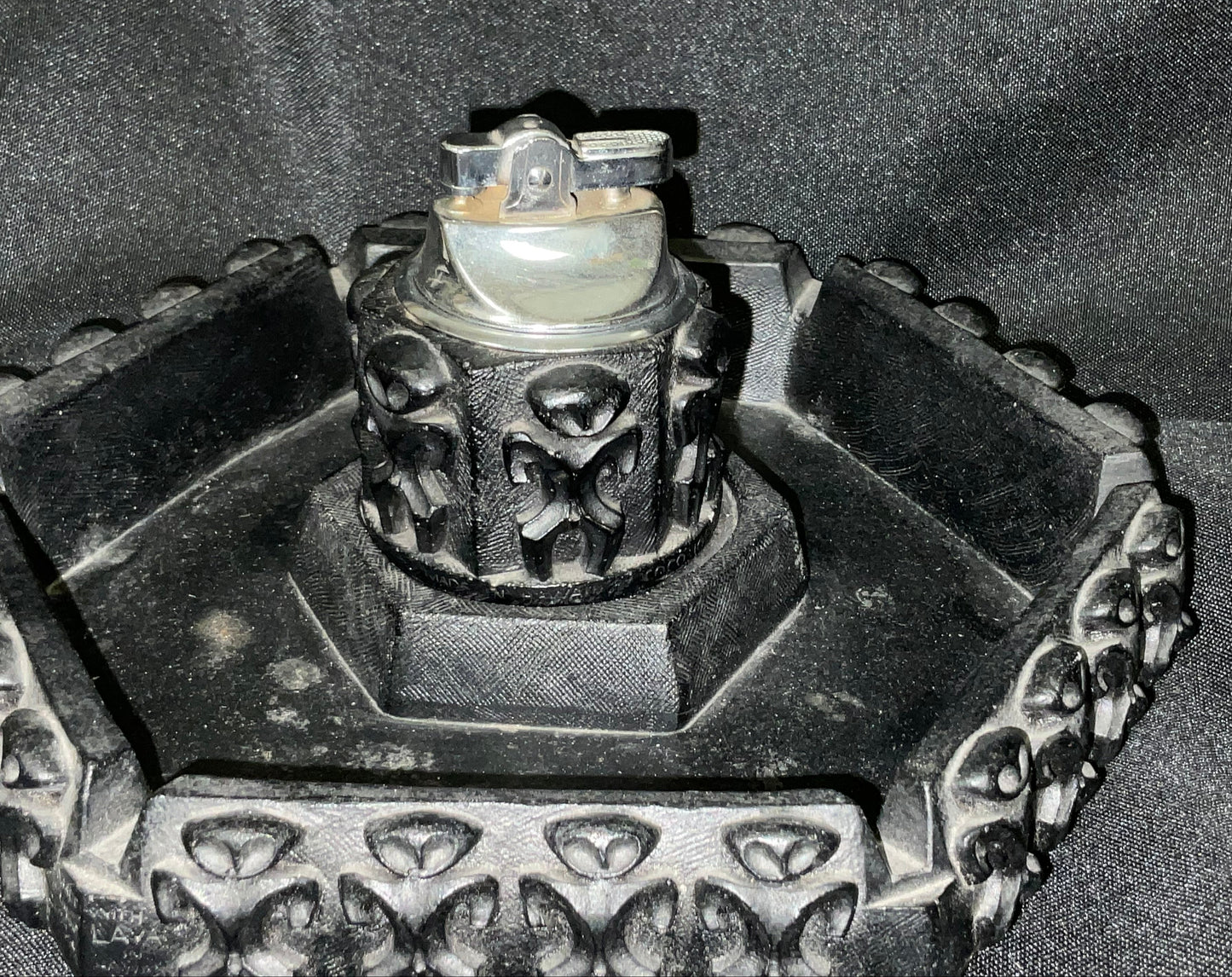 Coco Joe Vintage Lava Rock Petroglyph Lighter Holder and Ashtray