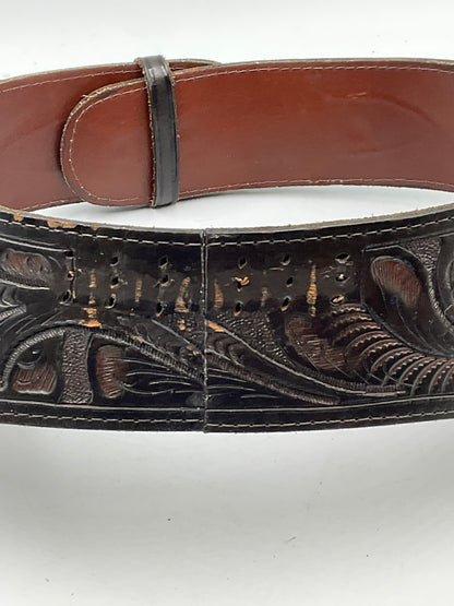 Hand-Tooled Leather Buscadero Rig Cowboy Fast-Draw Western Belt