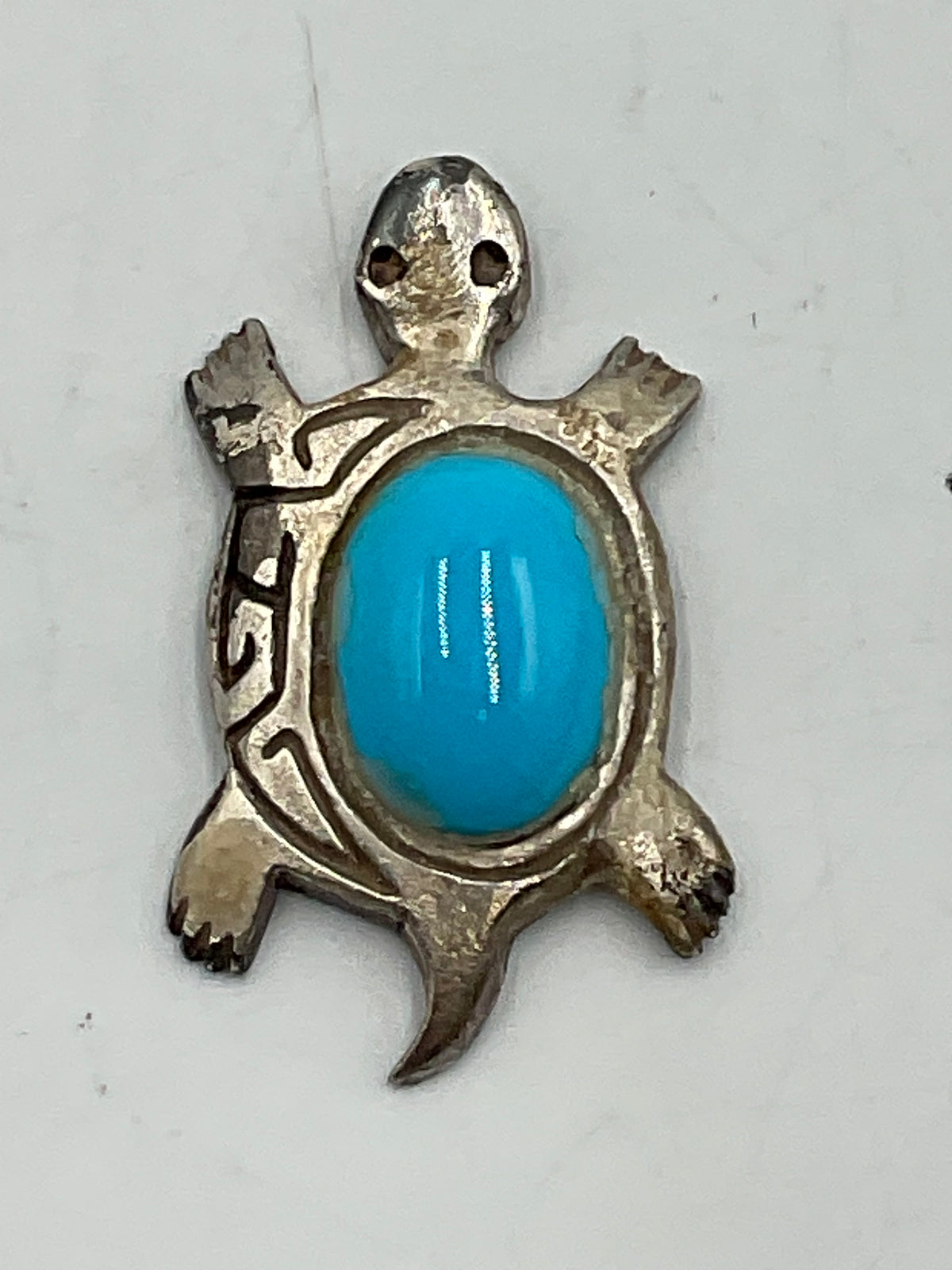 Small Navajo Sterling Turtle Turquoise Pendant Desk Trinket