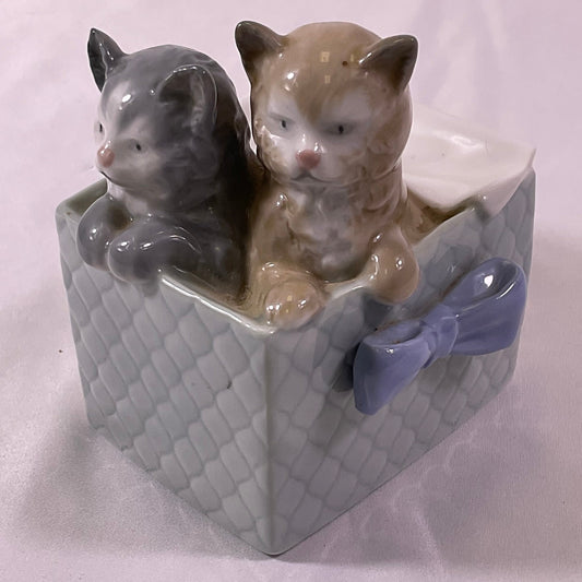 Kittens in a Basket NAO by Lladro Vintage Collectible Handmade Porcelain Figurine