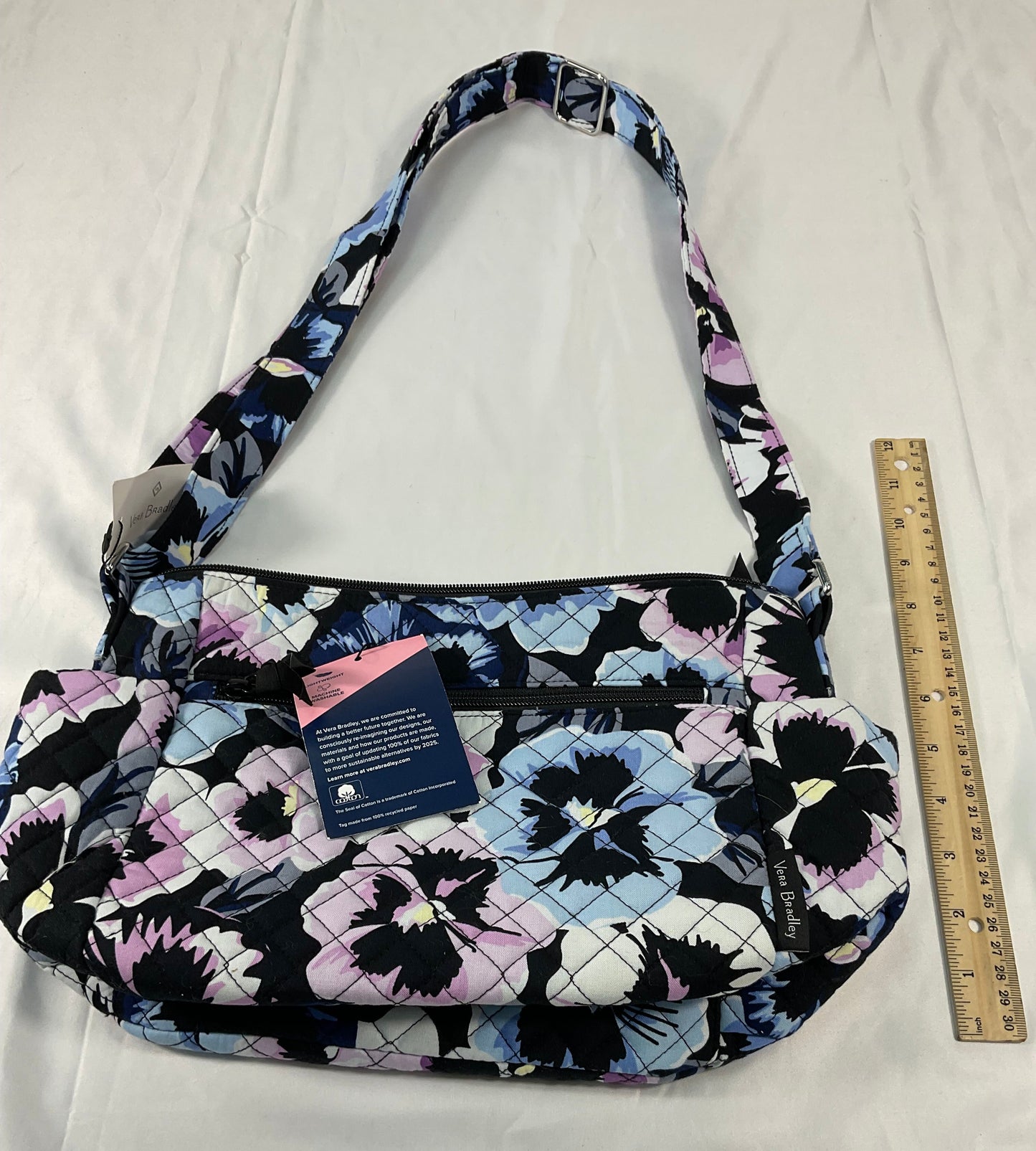 Vera Bradley Plum Pansies On the Go Crossbody Cotton Purse New with Tags 18in Strap