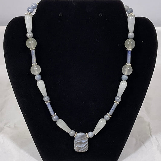 Grey Stone and Simulated Pearl Fashion Necklace