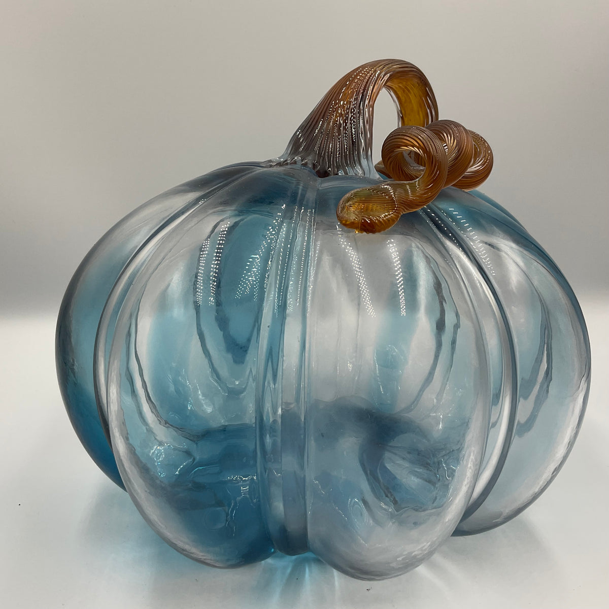 Glass Pumpkin Hand-Blown Blue Brown Stem