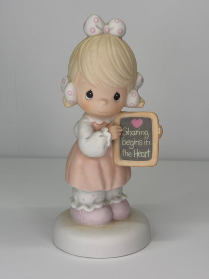 Precious Moments Vintage 1988 Sharing Begins in the Heart Hand Painted Porcelain Collectible Figurine Original Box