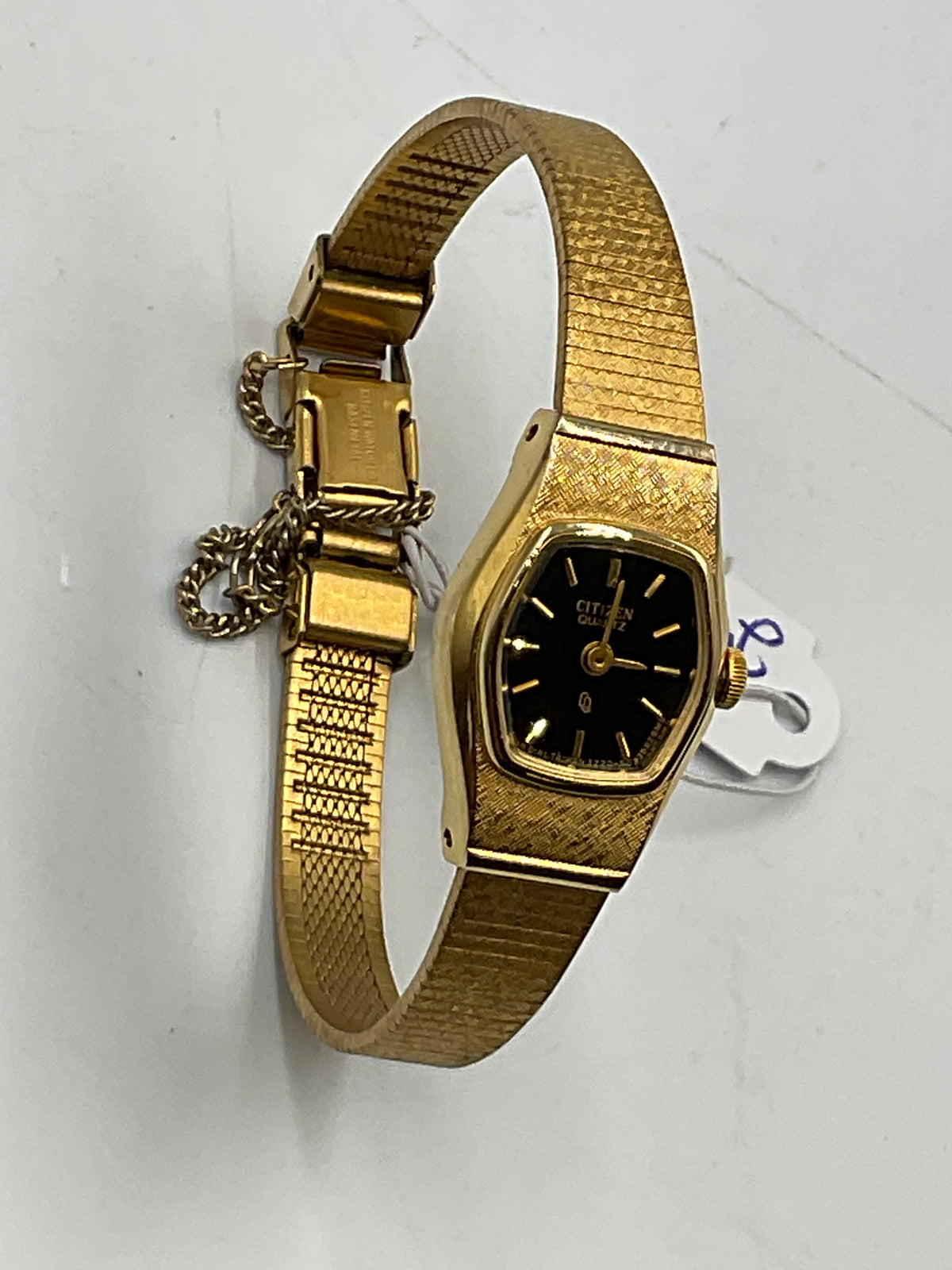 Vintage Citizen Quartz Ladies Gold Tone Watch Black Dial New Battery Working