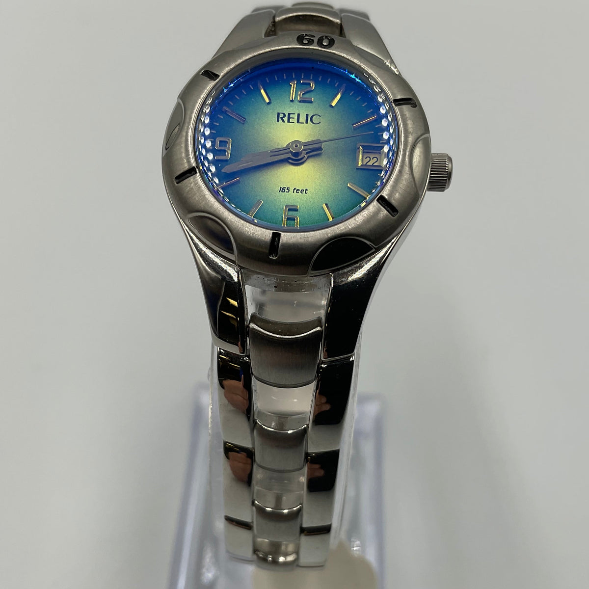 Relic Blue Yellow Gradient Silvertone Watch New Battery Working Condition