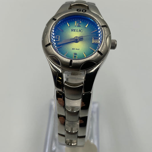 Relic Blue Yellow Gradient Silvertone Watch New Battery Working Condition