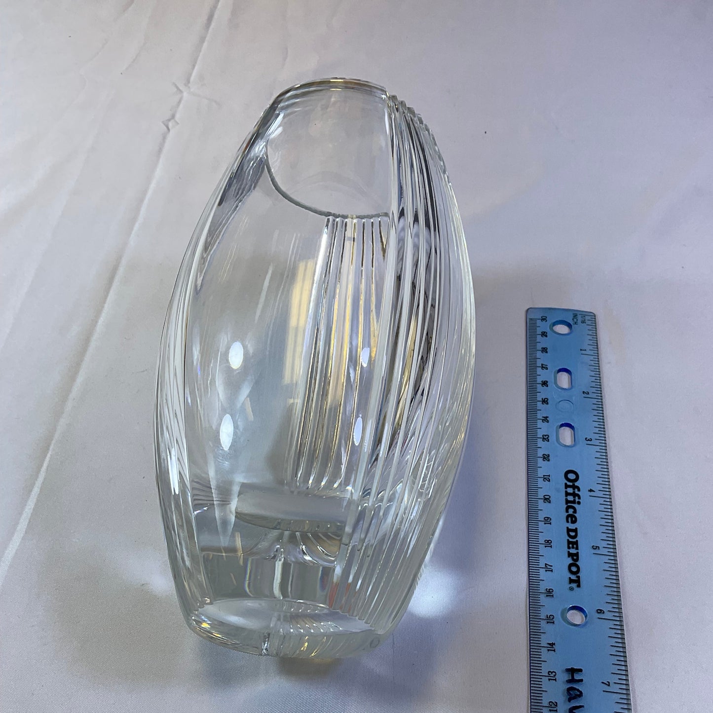 Lenox Crystal Vase Modern Contemporary Clear Ribbed Pinstripe Cut Glass Vase