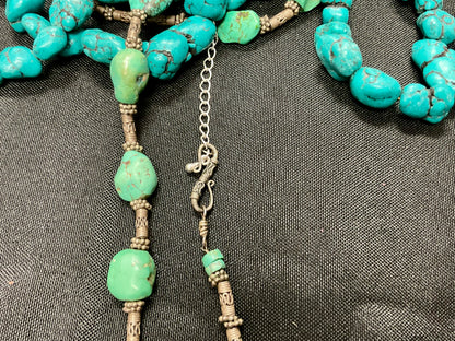 Turquoise Stone Beaded Necklace - Boho Style, Long Strand