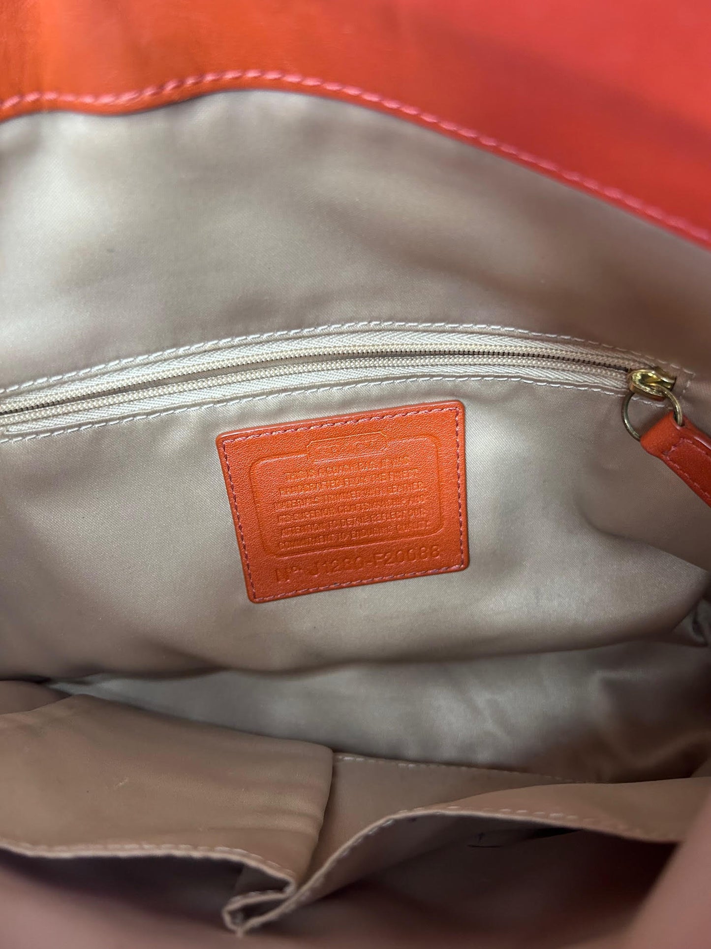 Coach Ashley Op Art Dotted Shoulder Bag Tan with Orange/Salmon Leather Accent