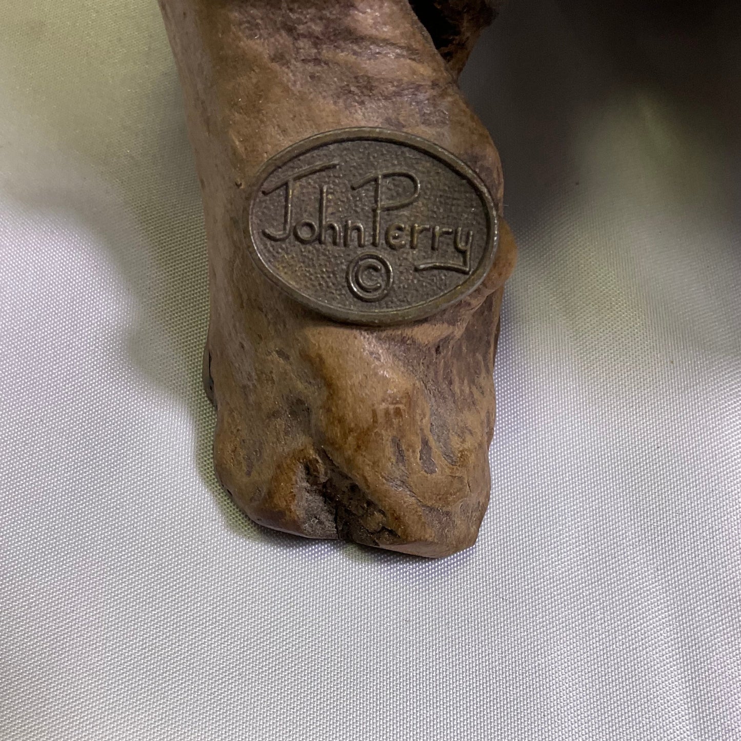 White Mother & Calf Humpback Whales Sculpture with Burlwood Base by John Perry