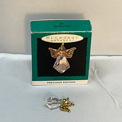 Hallmark Miniature Ornament 1993 & 1996 "Crystal Angel-Precious Ed. Gold"