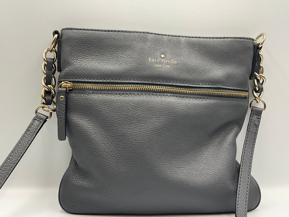 Kate Spade New York Jackson Street Melisse Leather Crossbody Bag in a deep Charcoal Grey colorway