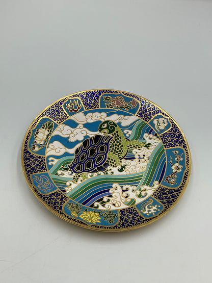 Vintage Hamilton Cloisonne Plate The Tortoise Mou Sien Tseng Chinese Symbols