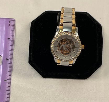 Anne Klein Jeweled Two-Tone Skeleton Casing Stainless Steel Automatic Women's Watch Pre-Owned New Battery Working Condition