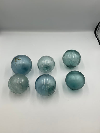 six authentic vintage Japanese Blown Glass Fishing Floats