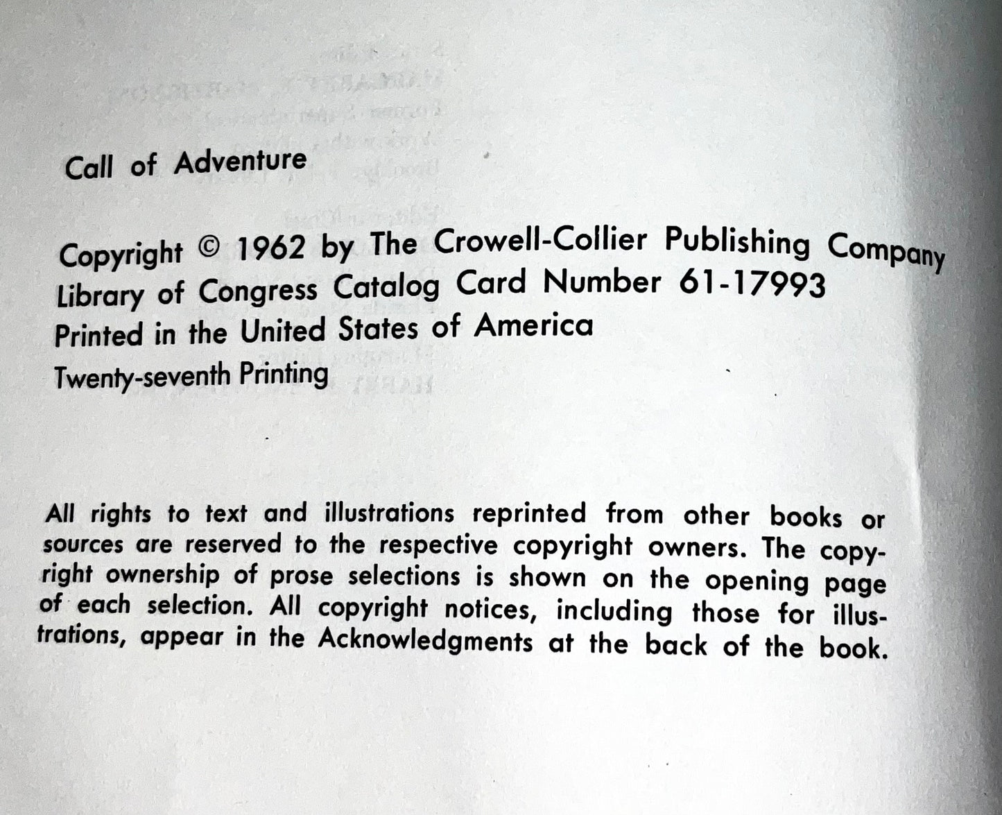 Call of Adventure Collier's Junior Classics Series #9 Vintage 1962 Hardcover Book