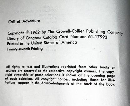 Call of Adventure Collier's Junior Classics Series #9 Vintage 1962 Hardcover Book