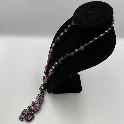 Purple Stone and Bead Chain Necklace
