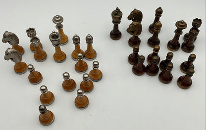 Vintage Chess 32 Pieces Potentially Italfama Firenze Metal and Wood