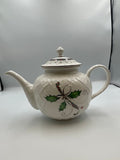 Lenox Teapot Holiday Nouveau Platinum Carved Quilted Holly