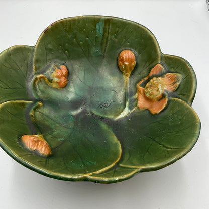 Antique Majolica Lily Pad & Flower Bowl