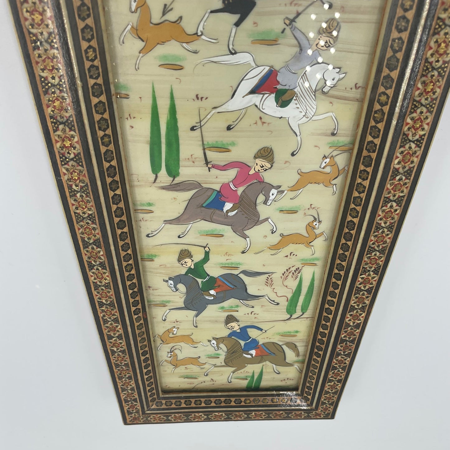 Persian Hunting Scene Vertical Framed Painting