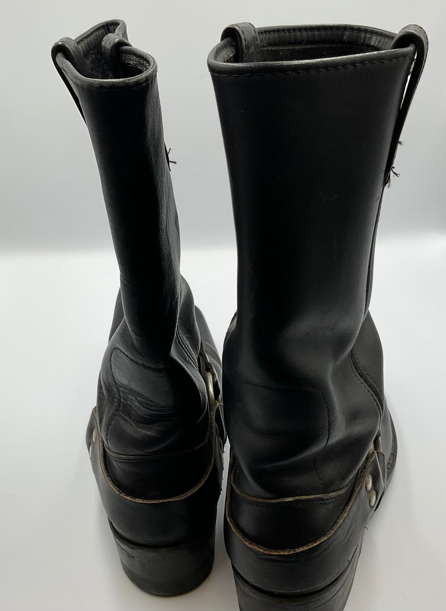 Square Toe USA Harley Davidson Screaming Eagle Black Leather Harness Boots Size 9