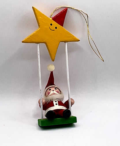 Gallery Originals Vintage Santa on a Star Hand-Painted Wood Christmas Holiday Ornament with Original Box
