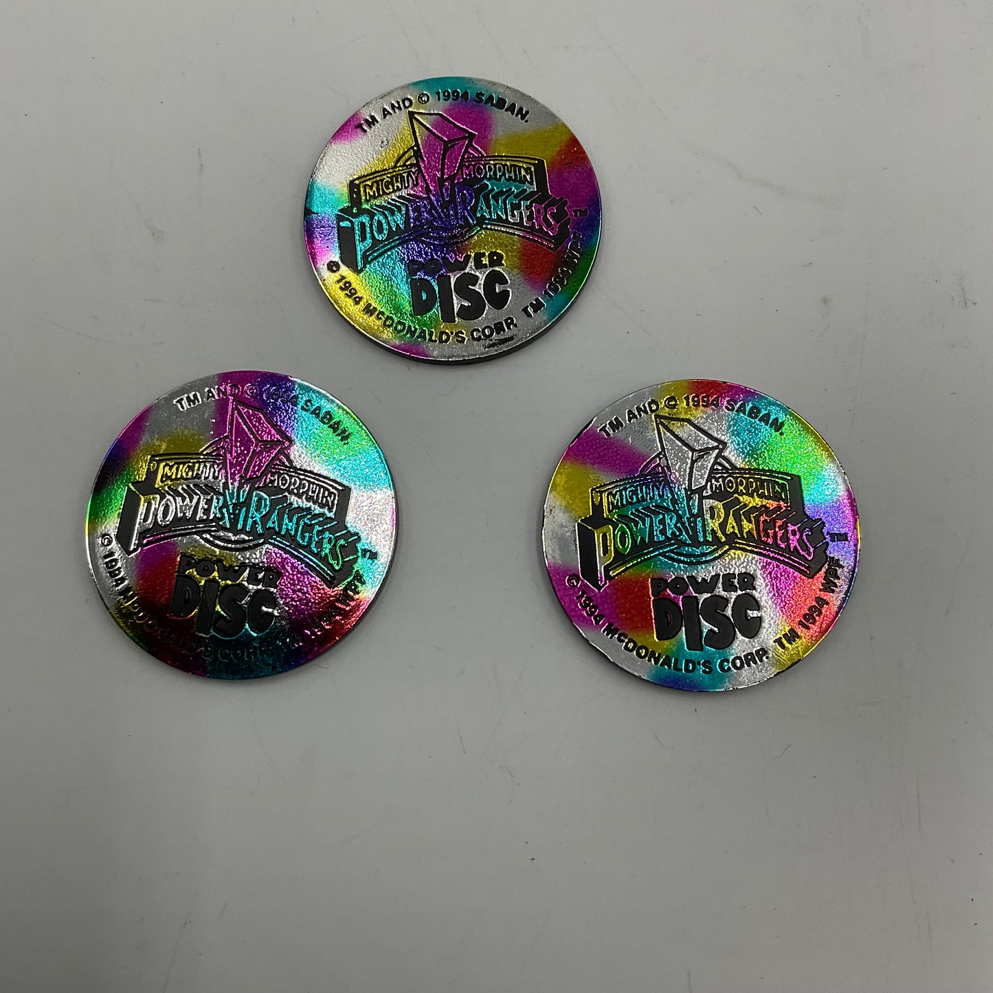 Set of 3 Vintage 1994 McDonald’s Mighty Morphin Power Rangers Pogs