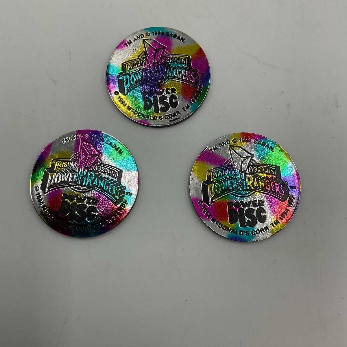 Set of 3 Vintage 1994 McDonald’s Mighty Morphin Power Rangers Pogs