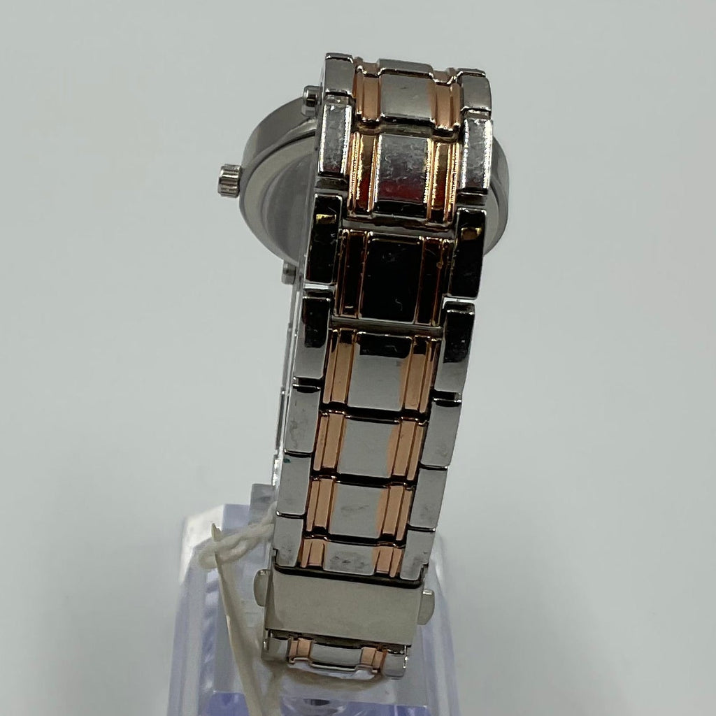 Rose Gold Two Tone Silver Face Women's Watch New Battery Working