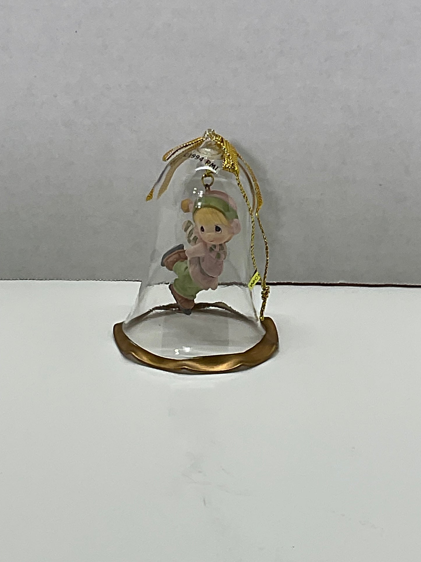 1994 Enesco Precious Moments "Dropping in for Christmas" Glass Bell Ornament