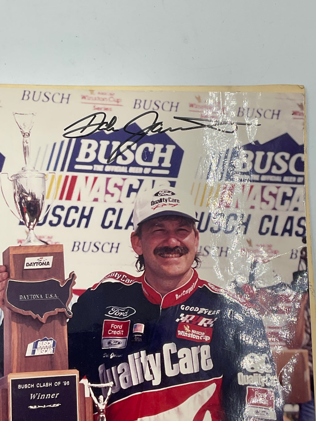 Dale Jarrett Signed Autographed Photo 1996 Busch Clash Victory Lane NASCAR