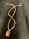 Multicolored Beaded Necklace with Rectangle Framed Pendant